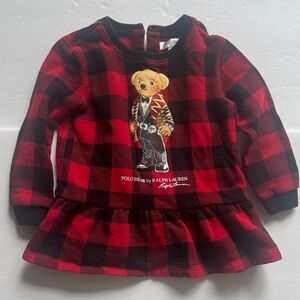 Ralph Lauren Red and Black Checkered Sweatshirt Dress with Polo Bear